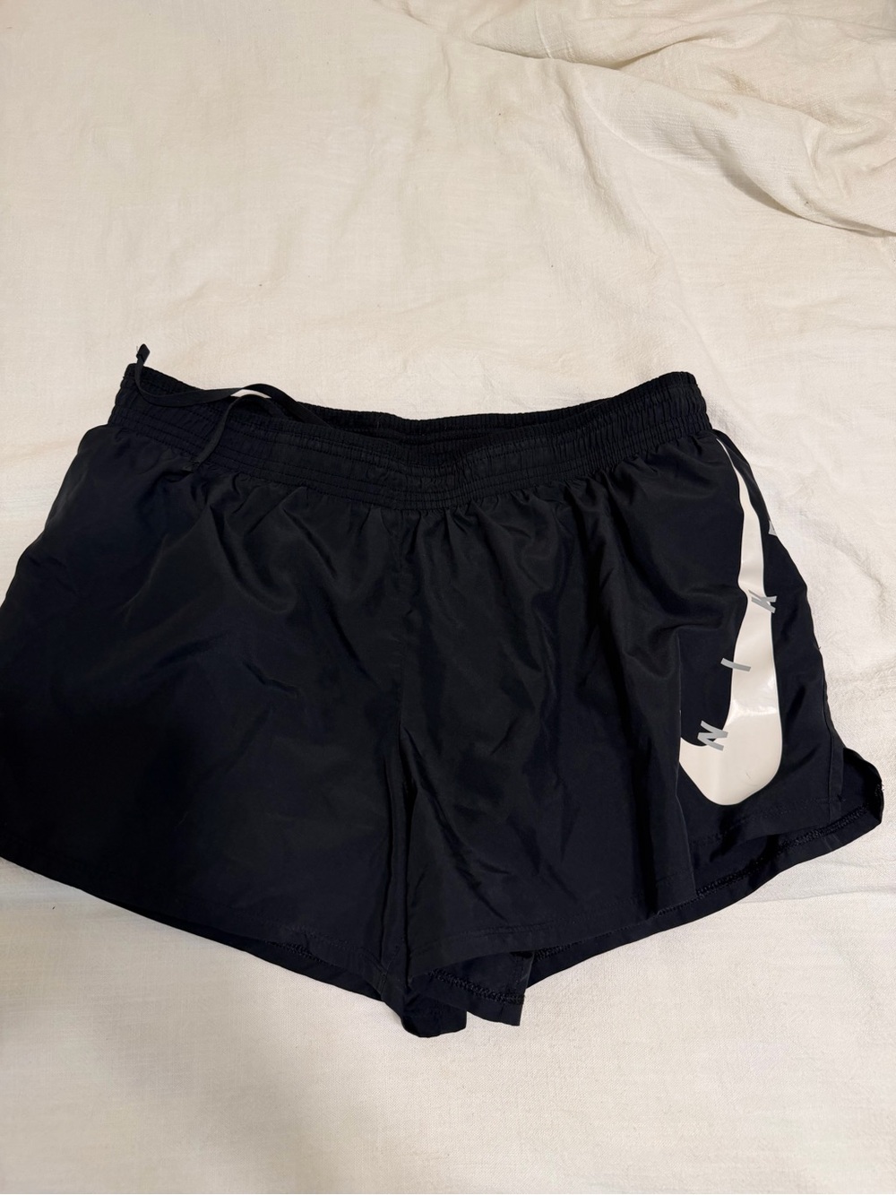 Nike Black Athletic Running Shorts with White Swoosh